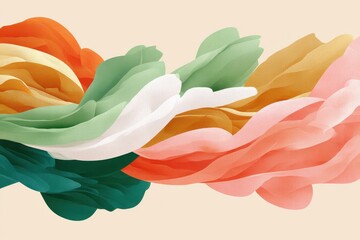 Obraz premium Abstract soft flowing color waves in green, pink and orange with layered fabric texture