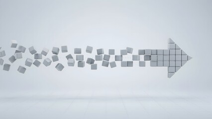 Fototapeta premium Progression of white cubes forming a rightward arrow – Great for timeline infographics, career advancement, or step-by-step tutorials.