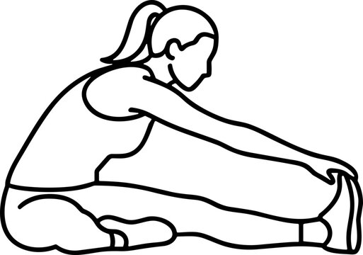 Woman stretching leg, seated hamstring stretch, illustration, fitness, healthy lifestyle