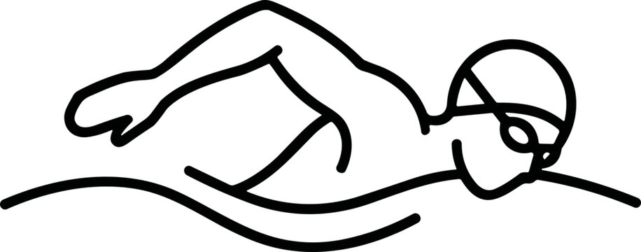 Minimalist line art of a swimmer performing freestyle stroke in water