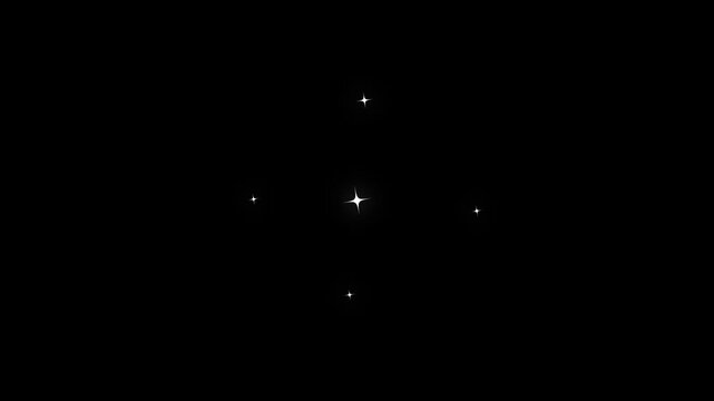 Sparkle twinkle glitter star effect in 4K, glowing twinkling glitter effects, glowing starlight shine animation, doodle vector style overlay on black screen background.4k