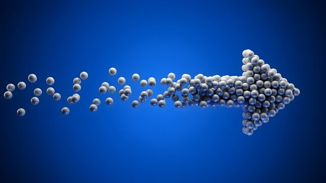 Glossy white spheres forming an arrow on blue &ndash; Great for digital marketing agencies, user interface design, or consumer goods.