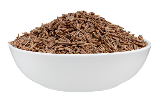 Caraway seeds in bowl isolated on white background