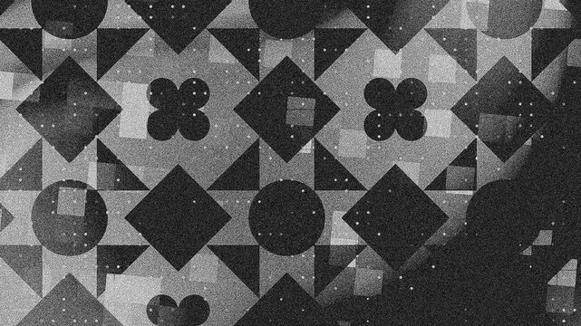 Monochrome geometric pattern shapes circles squares triangles rectangles clusters dots textured digital background, textured background 4k.