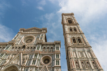 Fototapeta premium Historic facade of the cathedral complex with Duomo Campanile and Baptistery in Florence Italy