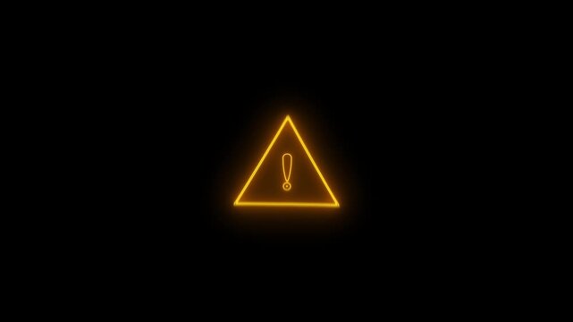 Glowing light neon warning attention icon animation danger risk alert road warning sign stop error signal emergency issue sign symbol ,Neon warning icon animation.