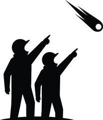 Two people pointing at a falling meteorite in the sky vector illustration © CreatiMart