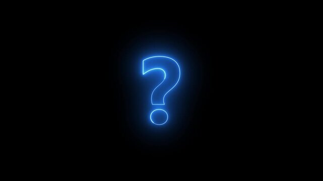 Question mark icon animation glowing neon  confusion mark quiz sign symbol on black background. question mark symbol