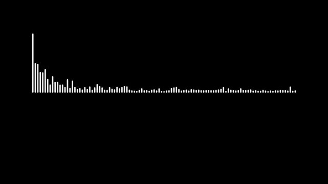 Abstract music waveform loop, white frequency spectrum animation on black background, seamless digital audio pulse sound visualizer equalizer motion overlay element, sound equalizer, 4k video.