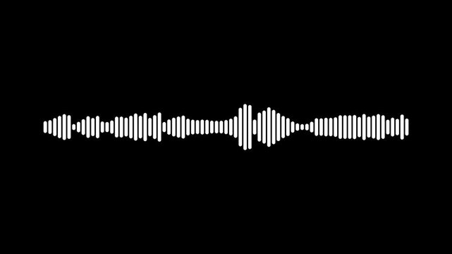 Sound wave loop animation, white audio spectrum waveform, smooth digital frequency motion, seamless music pulse loop voice recording visualization equalizer on black background, 4k video