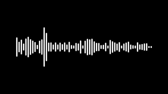 Sound waves audio spectrum animation, clean white frequency waveform motion, abstract music rhythm pulsed high frequency signal seamless loop audio visualizer on black background, 4k video