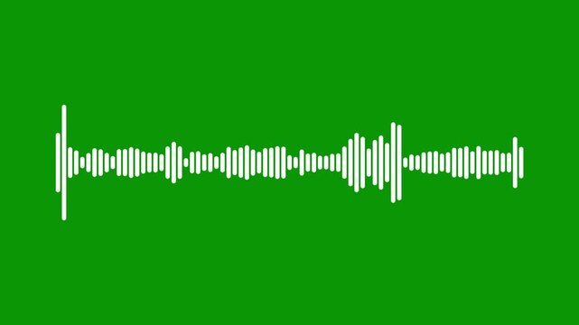 Sound wave loop animation, white audio spectrum waveform, smooth digital frequency motion, seamless music pulse loop voice recording visualization equalizer on green background, 4k video