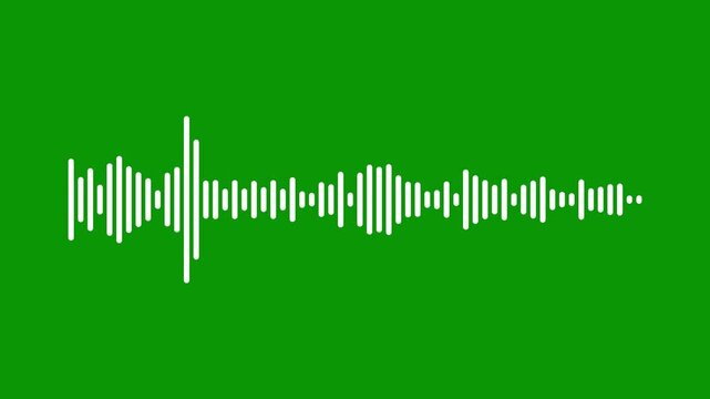 Sound waves audio spectrum animation, clean white frequency waveform motion, abstract music rhythm pulsed high frequency signal seamless loop audio visualizer on green background, 4k video