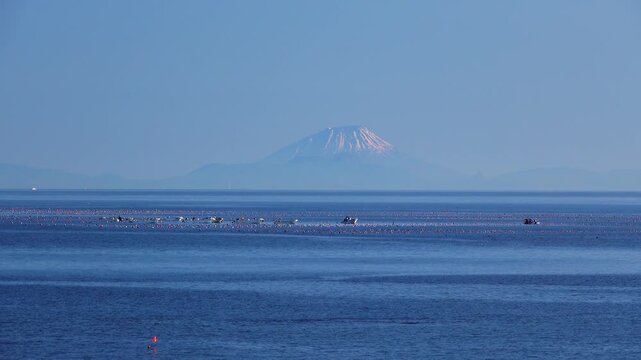 羊蹄山と噴火湾の昆布漁