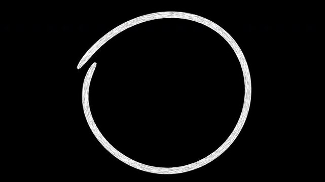 Hand-drawn white chalk circle animation loop on black background, ring doodle  motion graphics animation 