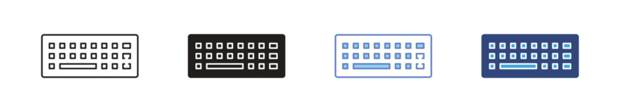 Keyboard icon set, Computer typing symbols, Digital input vector icons, Laptop keyboard signs, Tech device vector icons