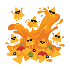 Fototapeta premium Happy Nachos Dancing in Cheese Splash.
