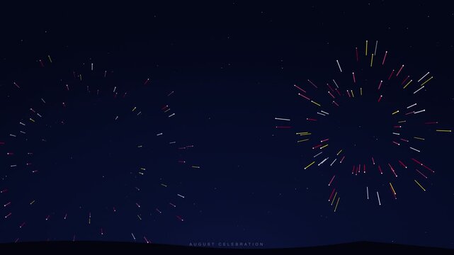 Animated colorful fireworks exploding in the dark night sky