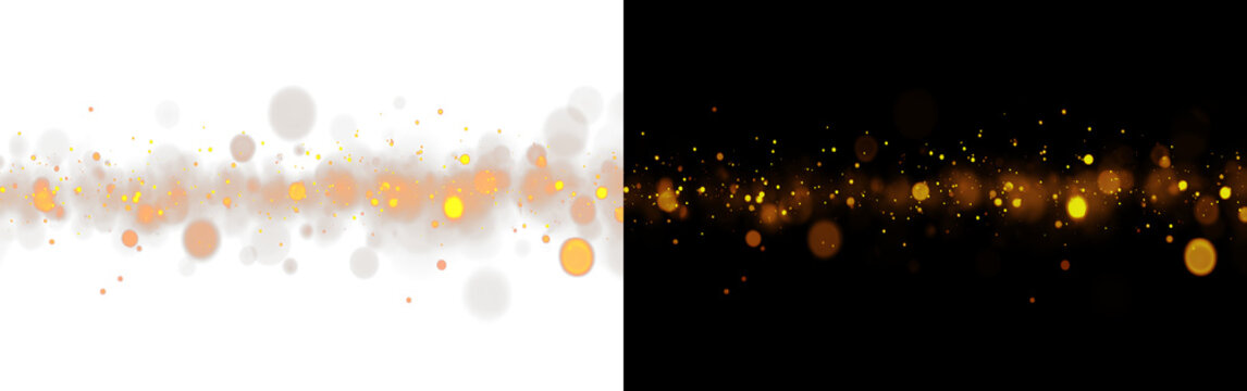 Symmetrical double gold stardust backdrop, horizontal elegant glowing amber sequence widescreen template. Abstract golden glitter bokeh particles overlay