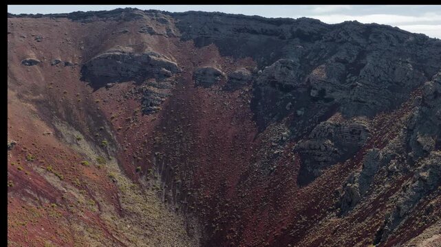 Aerial flyover above Volcan Corona Crater in Lanzarote - Volcanic Activity and Eruptions in the Canary Islands