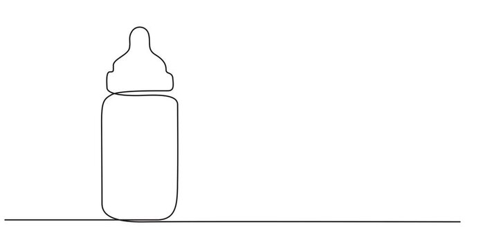 Self drawing line animation bottle for feeding babies continuous one single line drawn concept video, One line drawing animation. Motion design. Animated technology logo. Video 4K, Full length one.