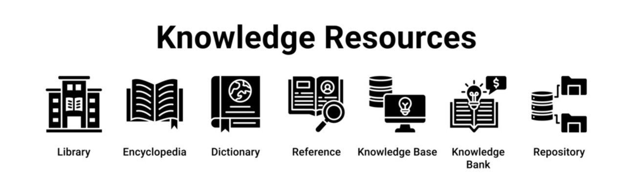 Knowledge Resources web banner icon vector illustration concept for education with icon of Library, Encyclopedia, Dictionary, Reference, Knowledge Base, Knowledge.