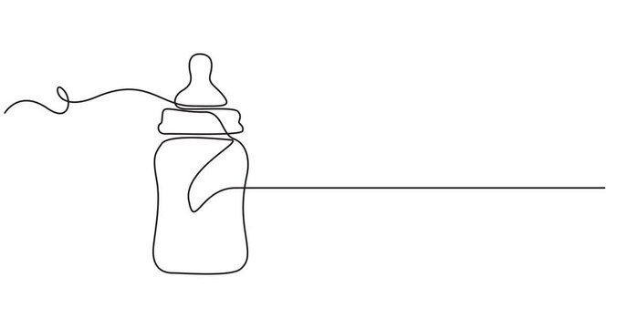 Self drawing line animation bottle for feeding babies continuous one single line drawn concept video, One line drawing animation. Motion design. Animated technology logo. Video 4K, Full length one.