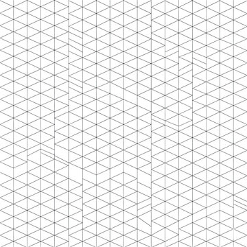 Seamless geometric pattern of interlocking equilateral triangles forming a precise mathematical grid on a solid white background, modern minimalist design concept