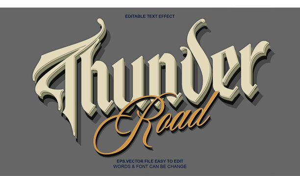 Thunder road editable text effect, vintage gothic and script style font vector
