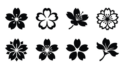 Fototapeta premium Black and white flower silhouettes set Vector