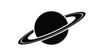 A simple black and white illustration of saturn with its prominent rings © MMHS_STUDIO