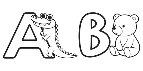 Alphabet letters a and b with animal friends skateboard coloring page © VectorMSbd 