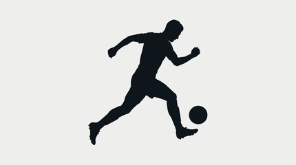 Obraz premium Dynamic silhouette of a male soccer player dribbling a football, capturing athletic action and movement in a sports game.