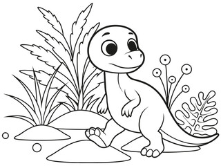 Cute dinosaur coloring page for kids skateboard coloring page © VectorMSbd 
