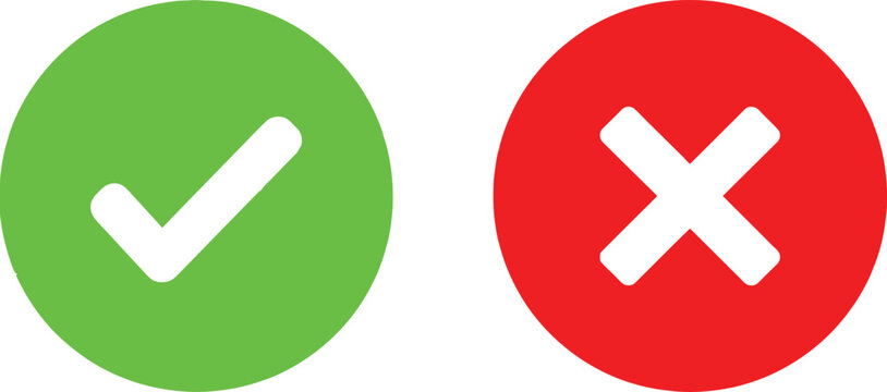Green check mark and red cross sign icons for true or false choice