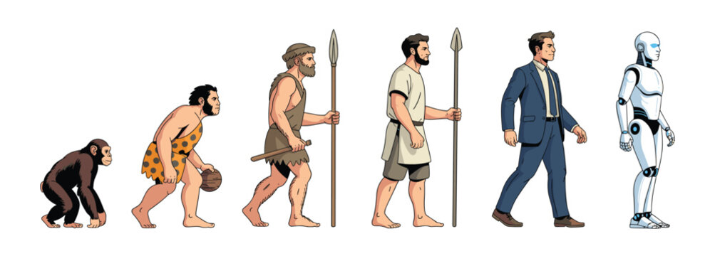 The evolution of humankind from ape to a robot