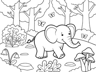 Naklejka premium Cute elephant in forest skateboard coloring page