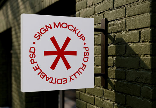 Square Sign Mockup on Urban Brick Wall