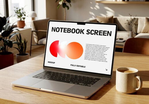 Laptop Screen Mockup on Wooden Desk