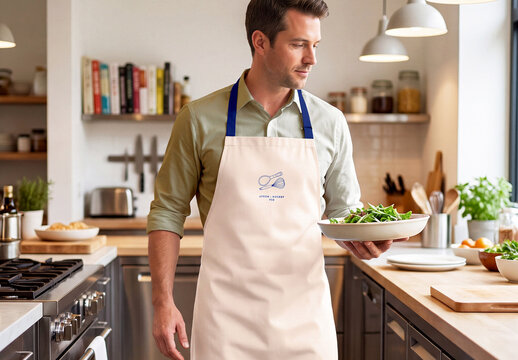 Apron Mockup on Person in Kitchen Setting