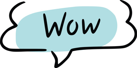 Fototapeta premium Hand drawn speech bubble with Wow text and blue watercolor smudge isolated on transparent background
