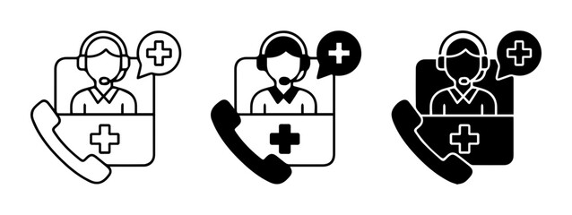 Fototapeta premium Medical Call Center Icons, Healthcare Support Service Symbols, Telemedicine Consultation Graphics