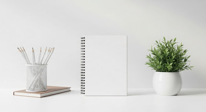 Notebook and plant