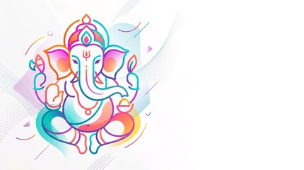 Fototapeta premium Abstract Ganesha Line Art Vector Background with Copy Space