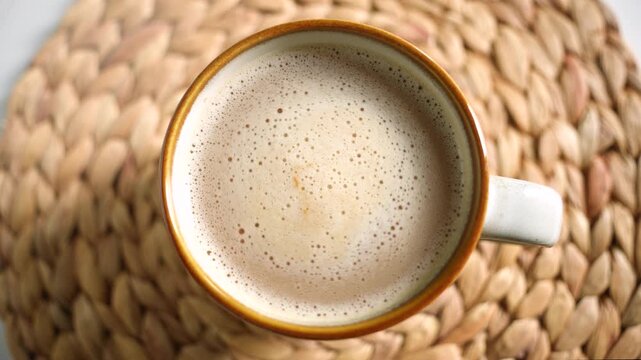 Top view of a cappuccino mug with a rotating foam