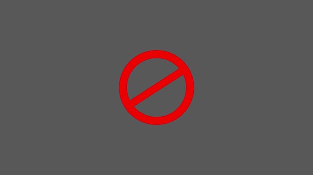 Warning, stop or no entry forbidden red circle loop animation on dark background with alpha channel. Animation for delete, denied, error, stop, no parking, no Entry concept.