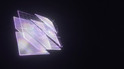 Fototapeta premium Holographic interface abstract visualization with floating transparent panels, lilac pastel glow, iridescent shimmer, volumetric light diffusion.