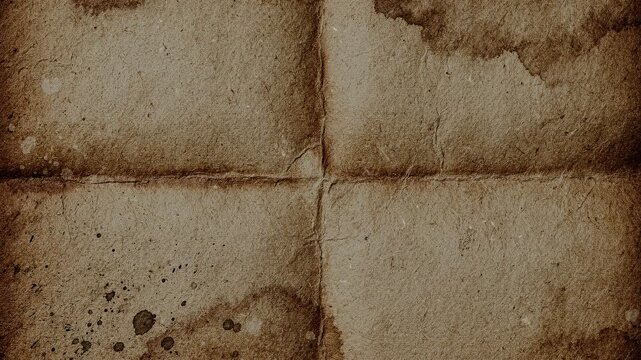 Aged Vintage Paper Texture With Fold Marks And Stains.