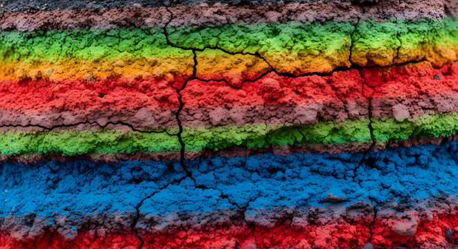 Multicolored soil strata with cracks cracked texture