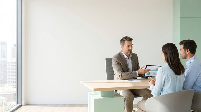 Investment broker advising clients on wealth management strategies
